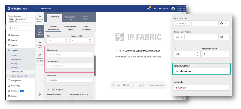 Simulate firewall behavior with IP Fabric 7.2's dynamic digital twin capabilities and granular filters for URLs and threat feeds.